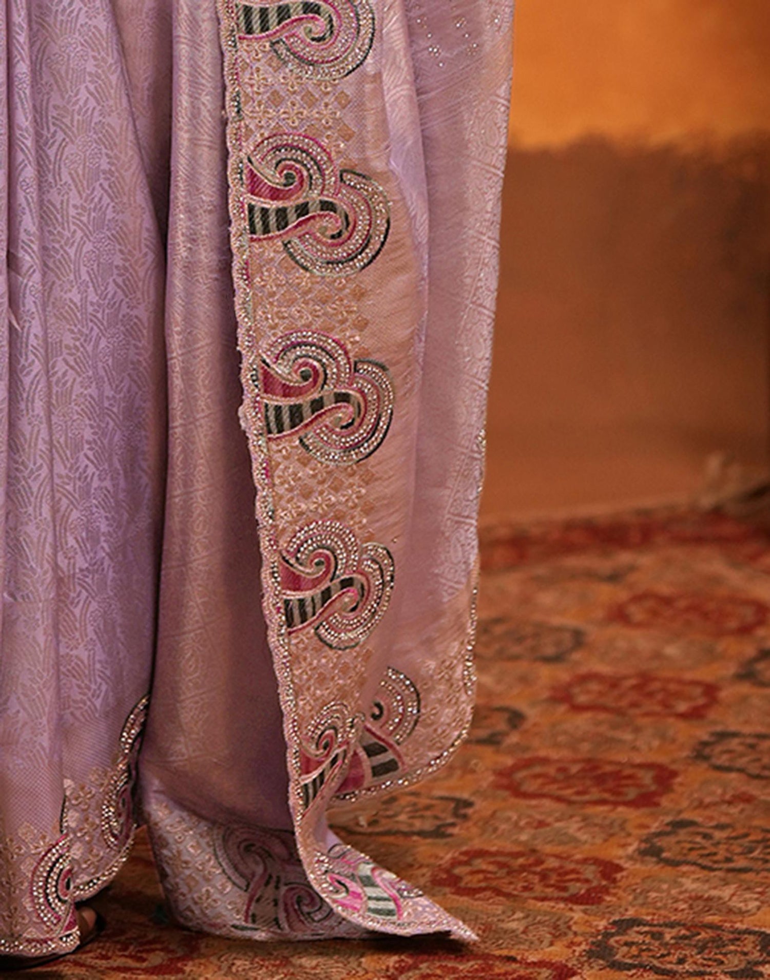 Lavender Silk Woven Embroidery Stone Work Embellished Saree