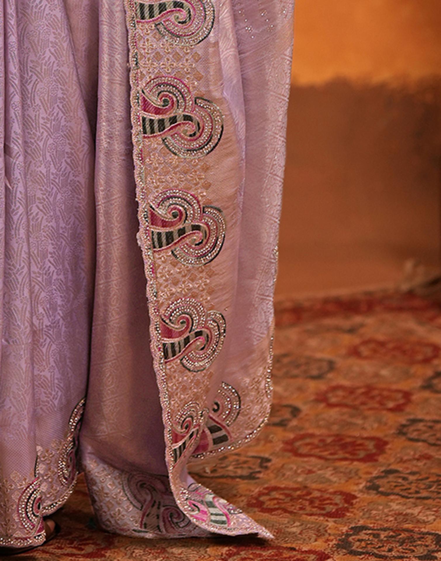 Lavender Silk Woven Embroidery Stone Work Embellished Saree