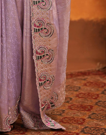 Lavender Silk Woven Embroidery Stone Work Embellished Saree