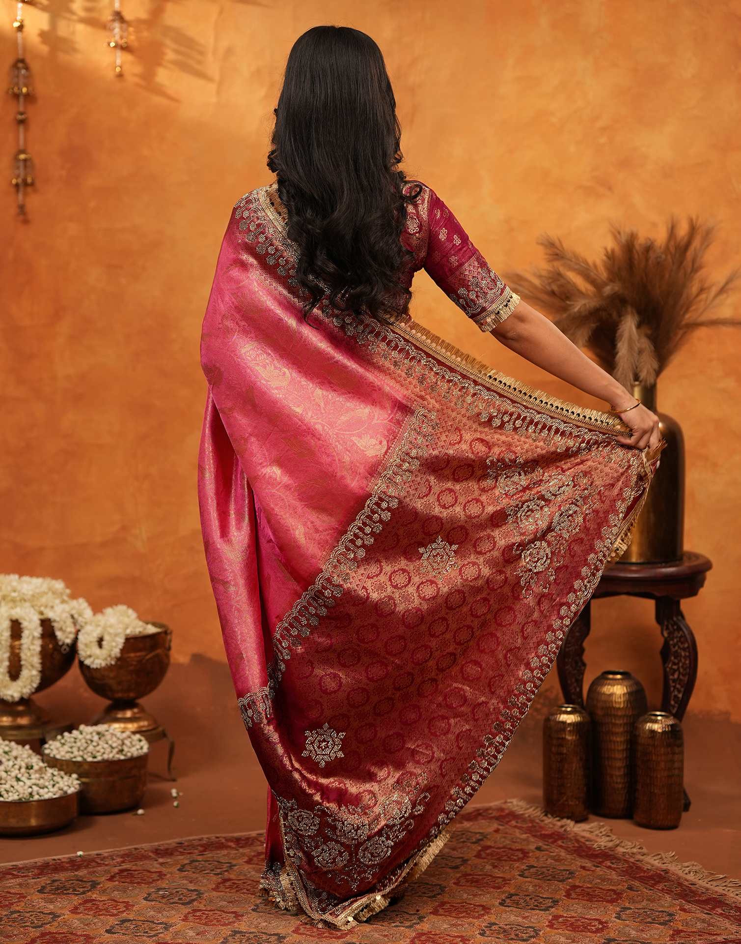 Coral Pink Silk Woven Banarasi Saree