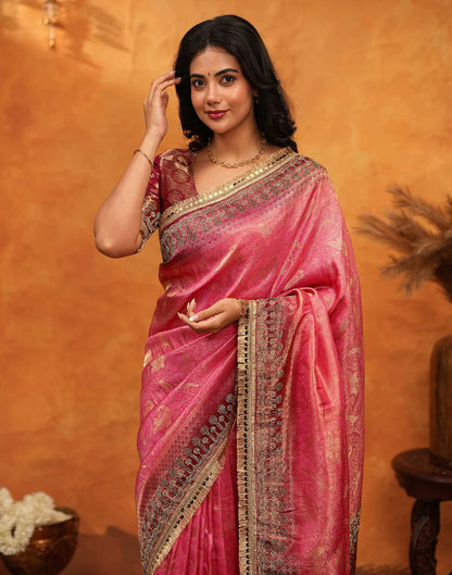 Coral Pink Silk Woven Banarasi Saree