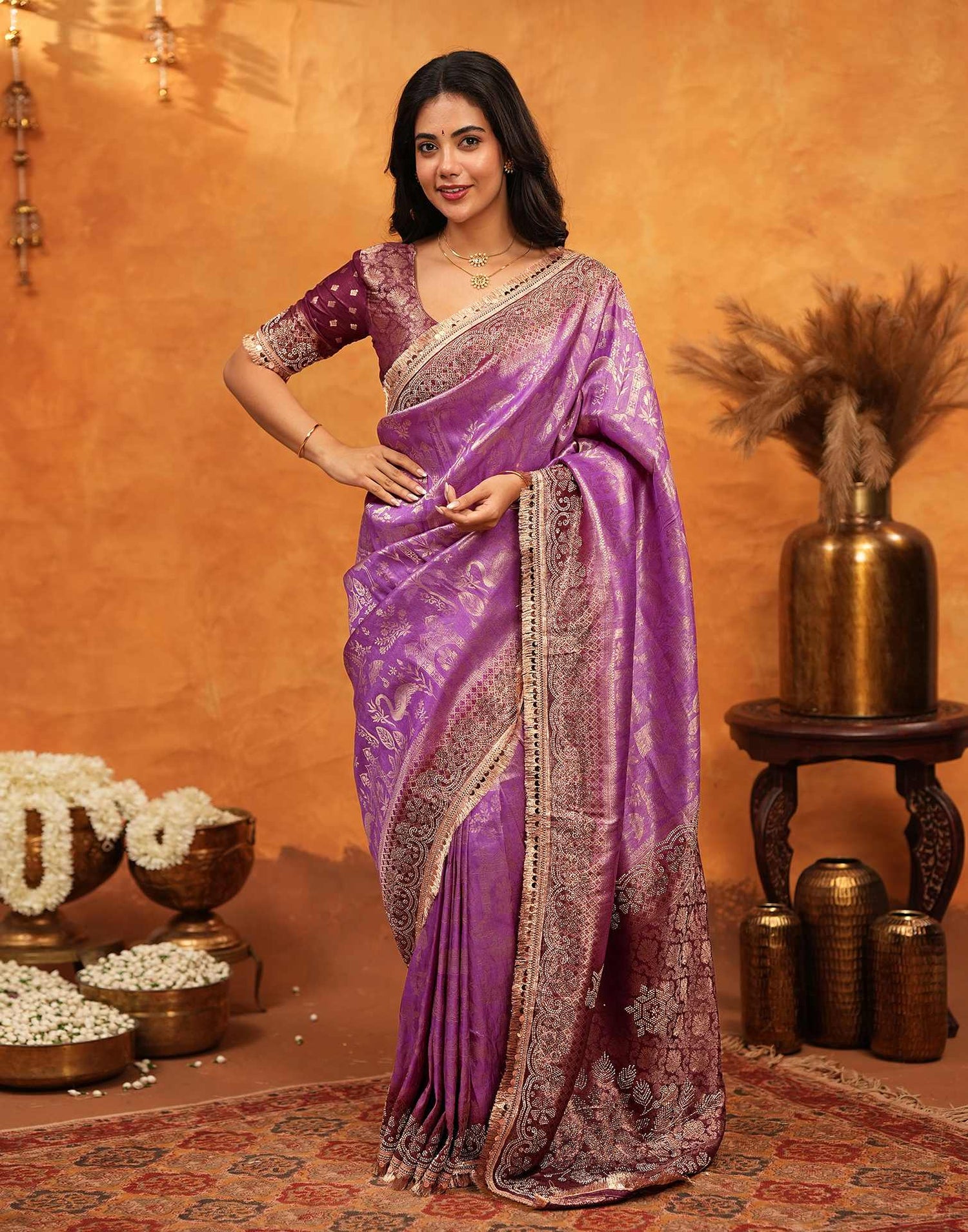 Purple Silk Woven Banarasi Saree