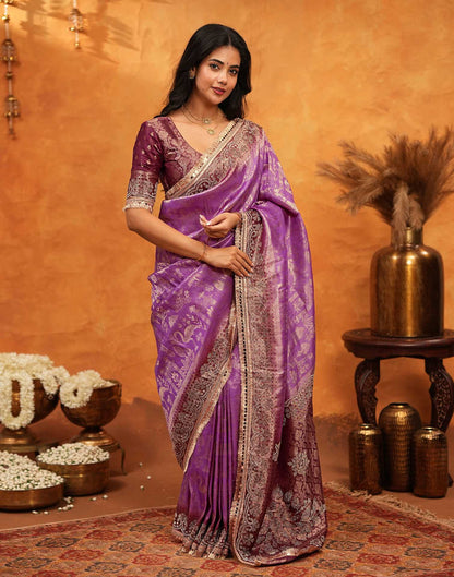 Purple Silk Woven Banarasi Saree