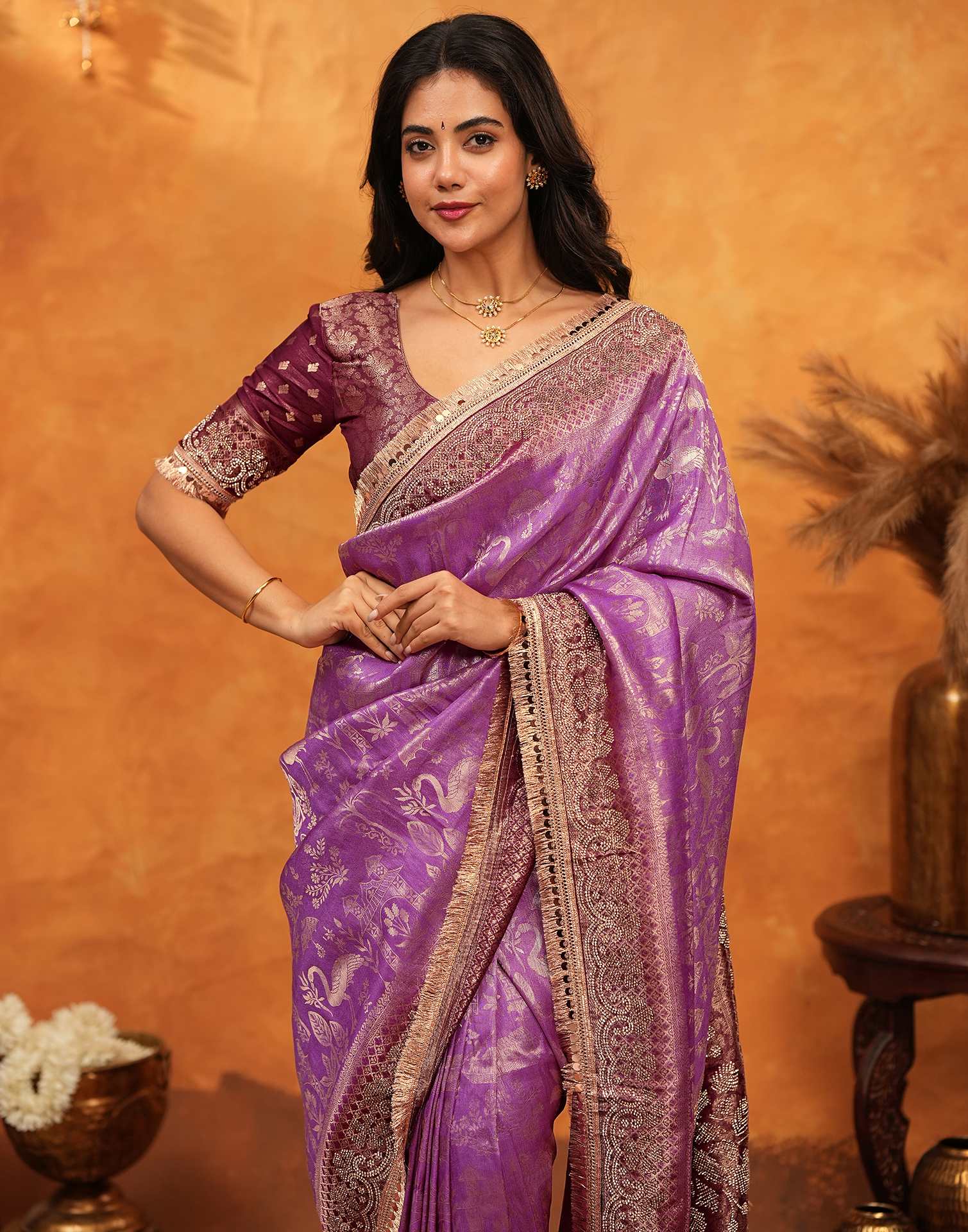 Purple Silk Woven Banarasi Saree