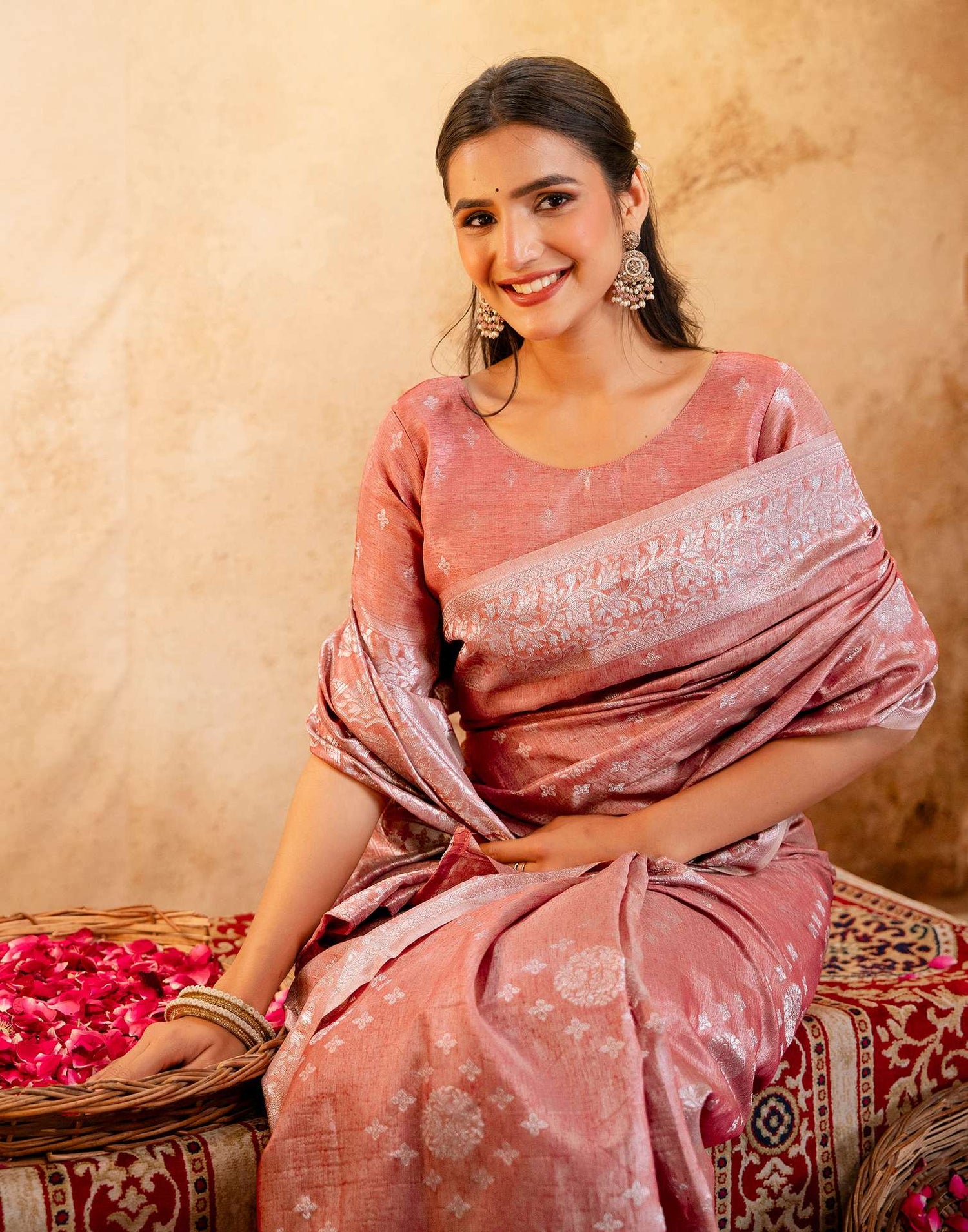 Dusty Peach Silk Woven Banarasi Saree