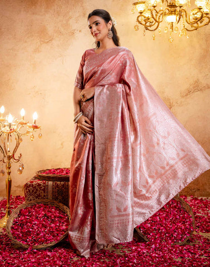 Dusty Peach Silk Woven Banarasi Saree
