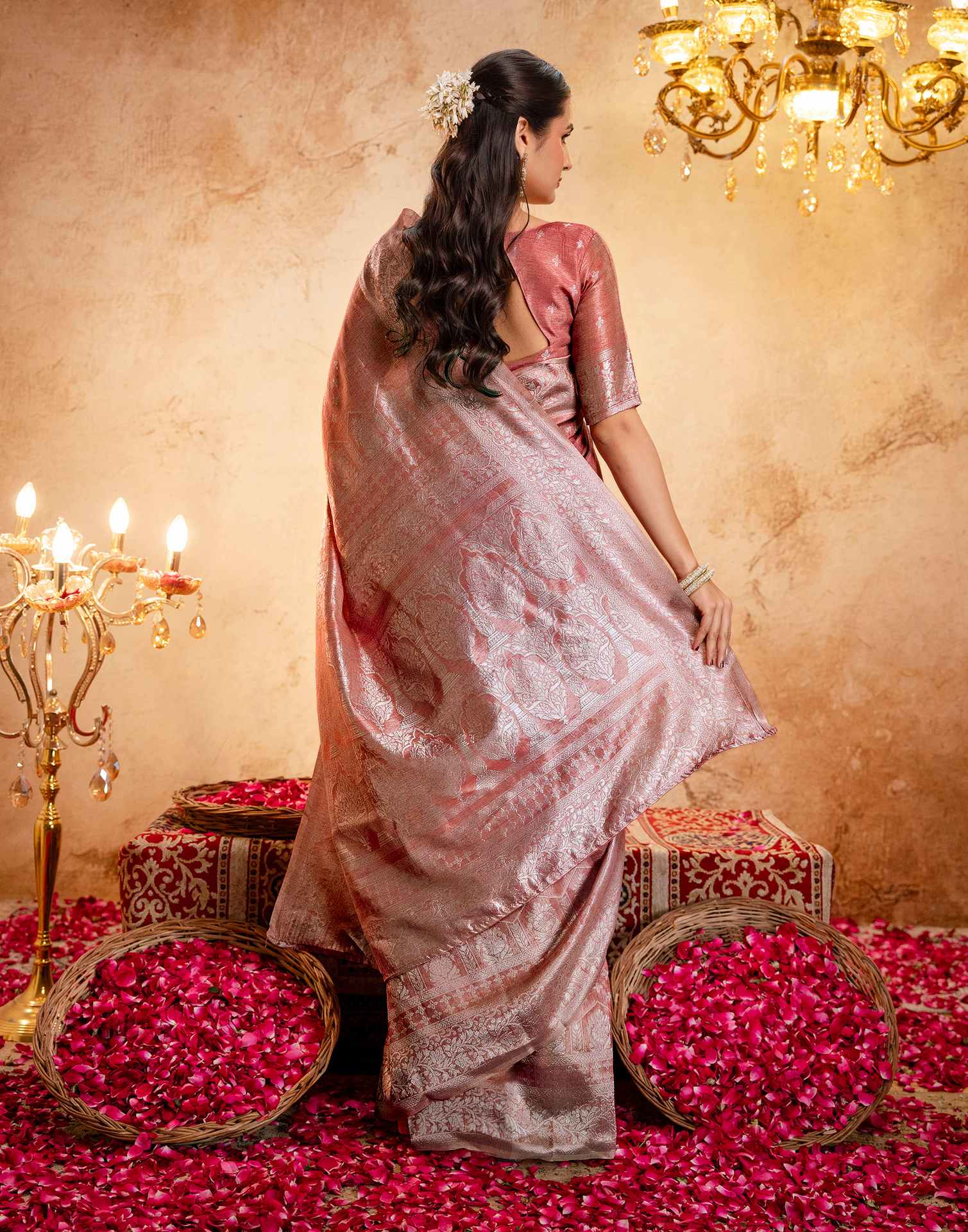 Dusty Peach Silk Woven Banarasi Saree