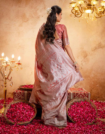 Dusty Peach Silk Woven Banarasi Saree