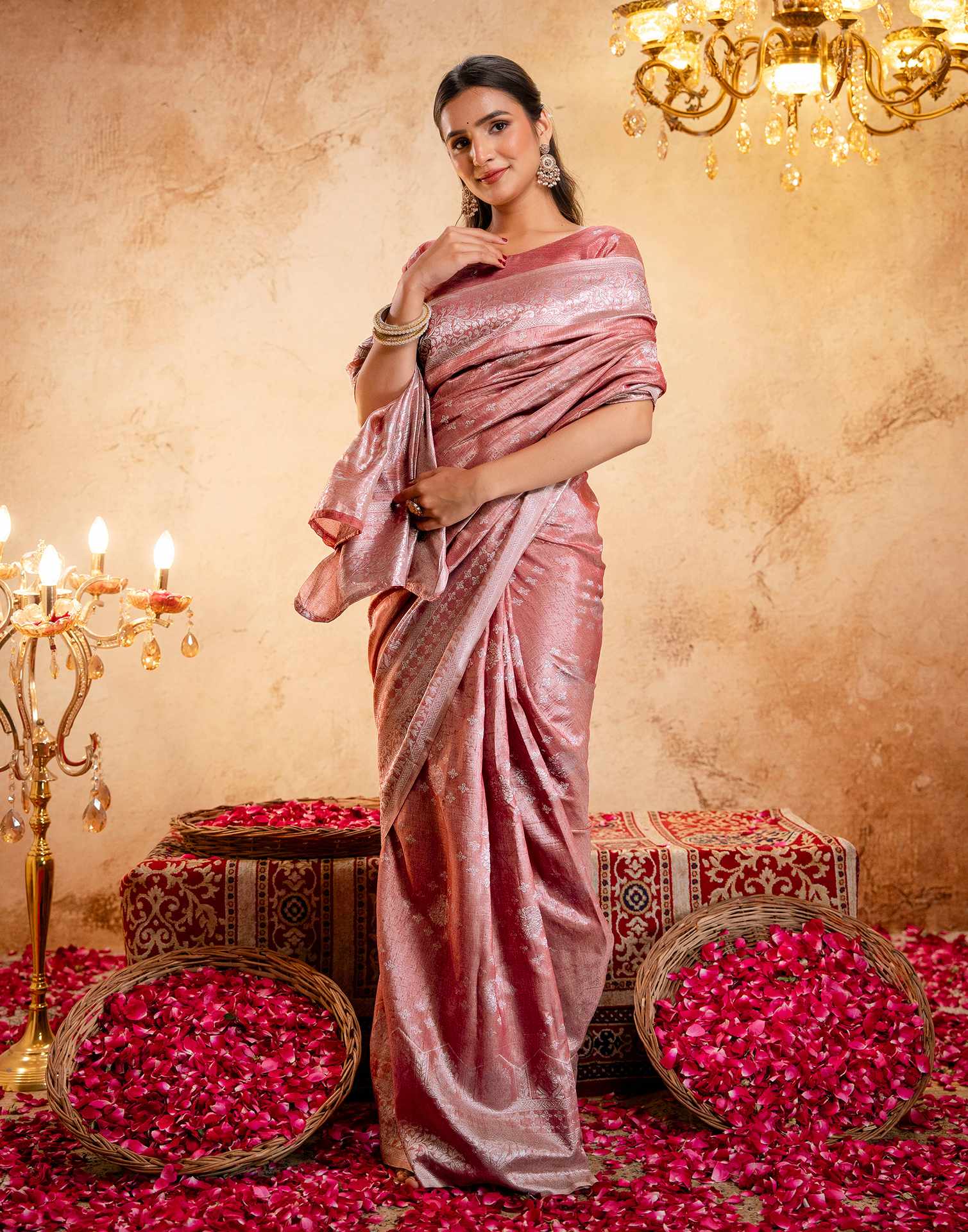 Dusty Peach Silk Woven Banarasi Saree