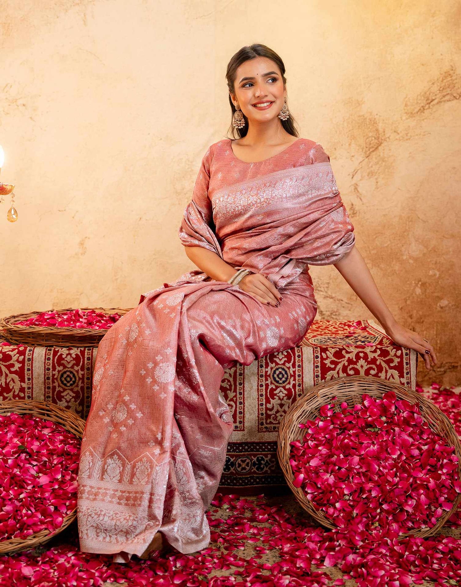 Dusty Peach Silk Woven Banarasi Saree