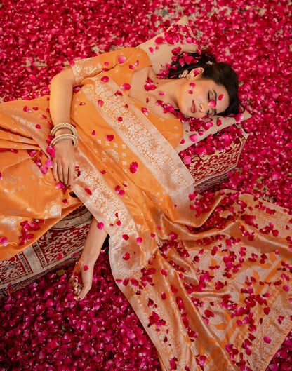 Orange Silk Woven Banarasi Saree