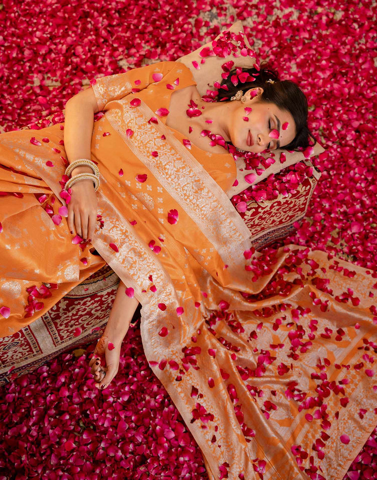 Orange Silk Woven Banarasi Saree