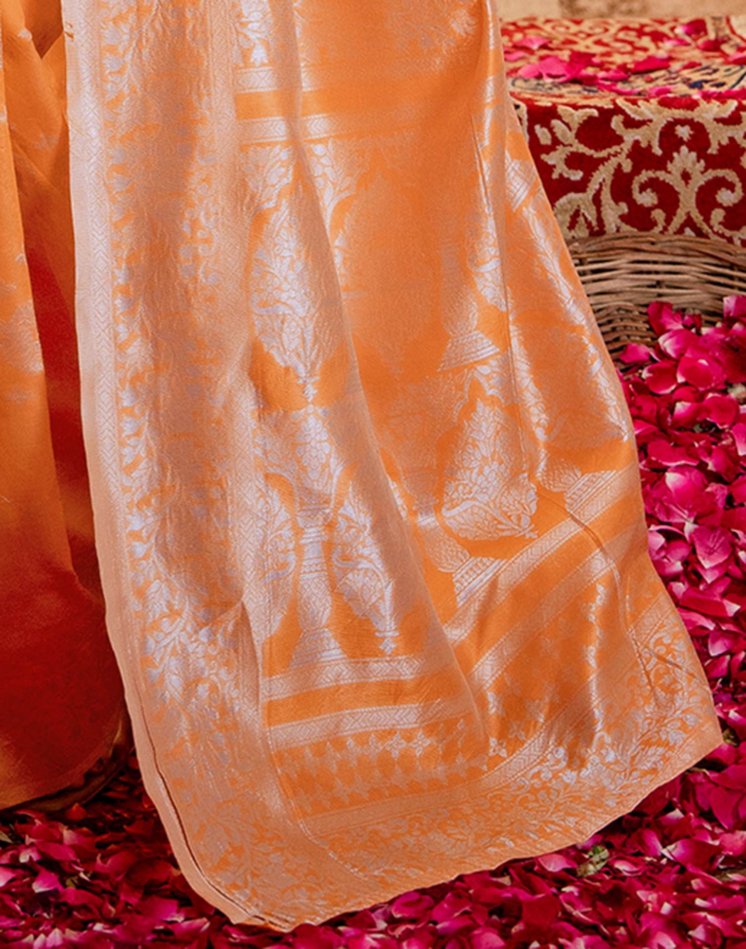 Orange Silk Woven Banarasi Saree