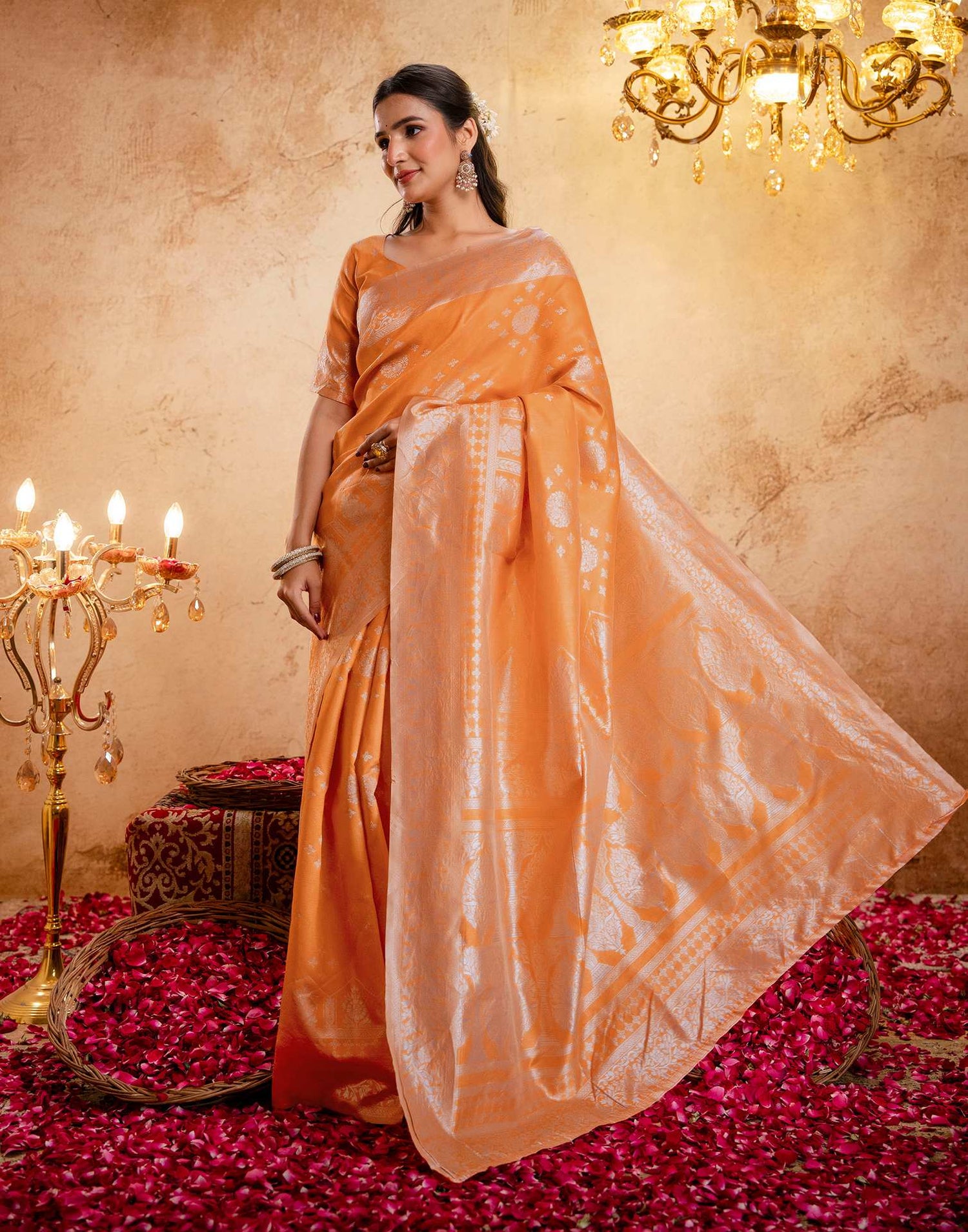 Orange Silk Woven Banarasi Saree