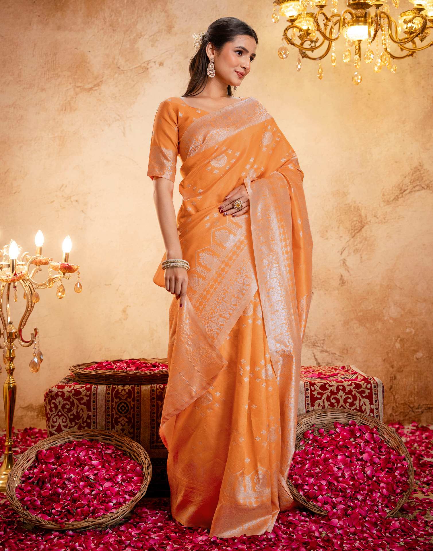 Orange Silk Woven Banarasi Saree