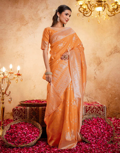 Orange Silk Woven Banarasi Saree