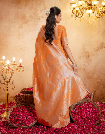 Orange Silk Woven Banarasi Saree
