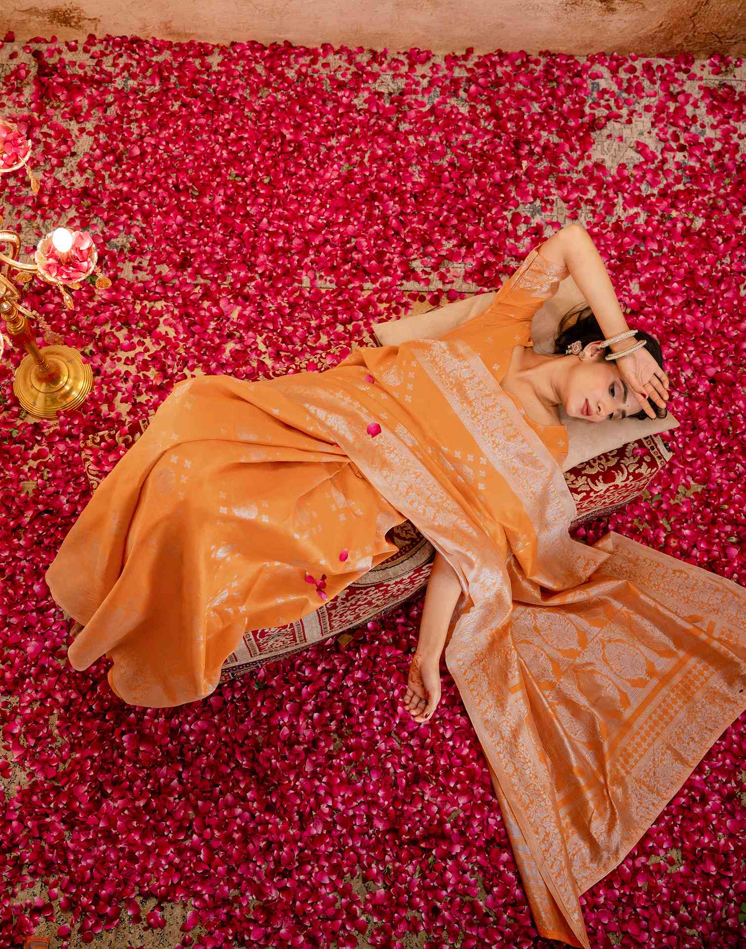 Orange Silk Woven Banarasi Saree