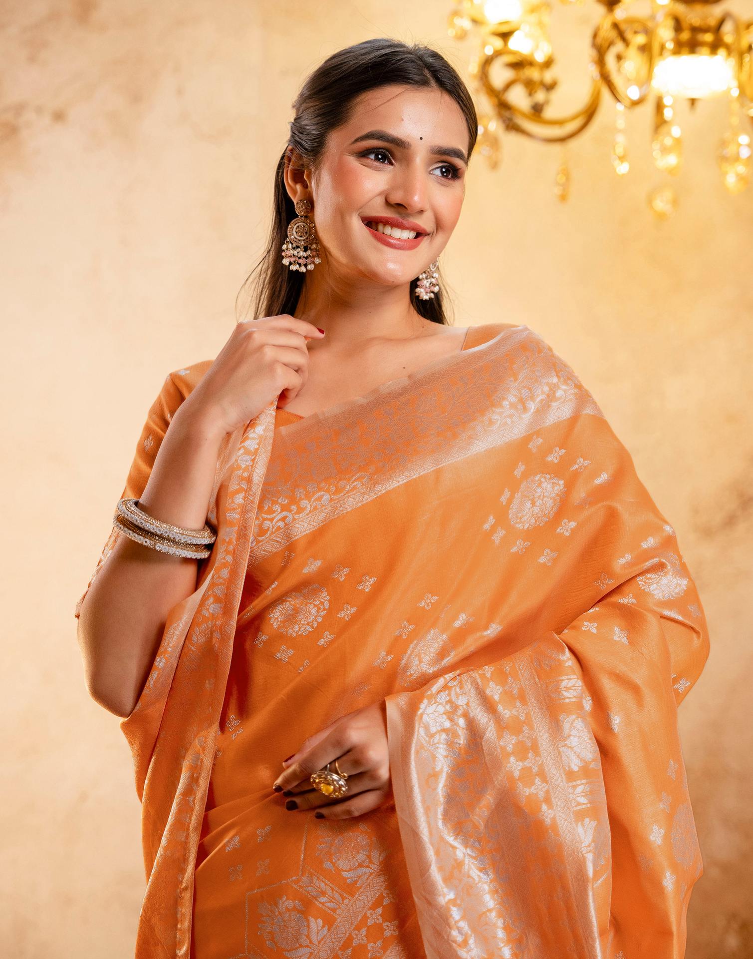 Orange Silk Woven Banarasi Saree