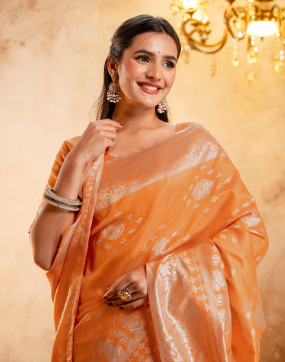 Orange Silk Woven Banarasi Saree