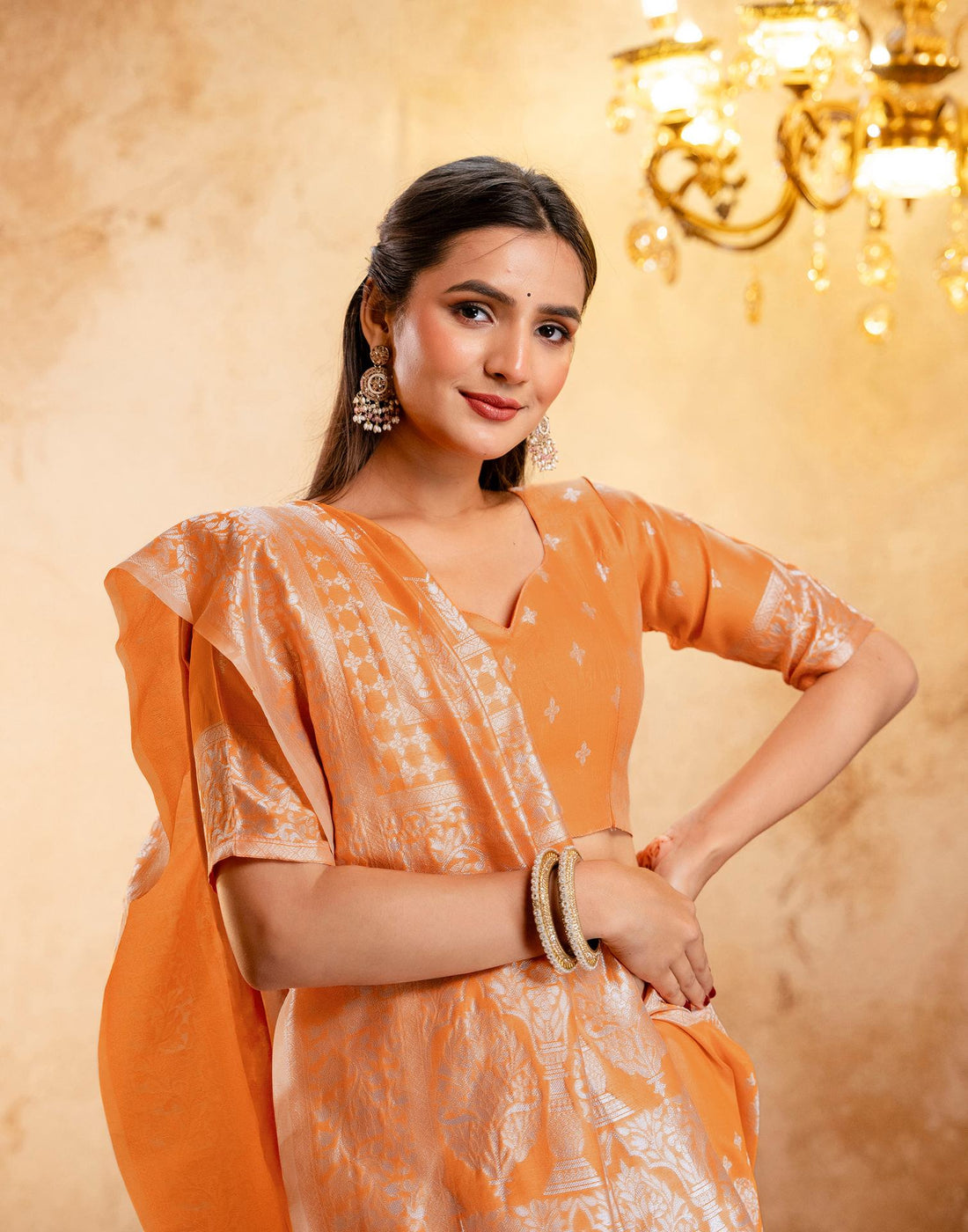 Orange Silk Woven Banarasi Saree