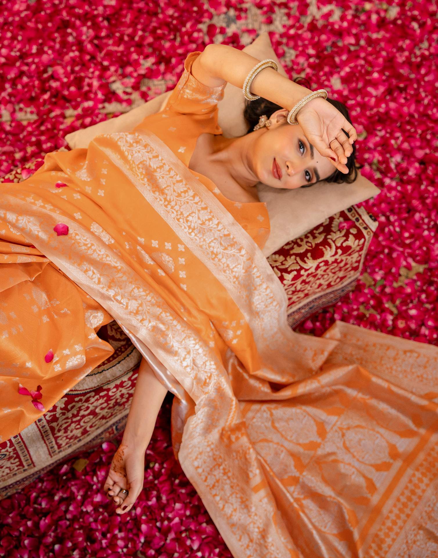 Orange Silk Woven Banarasi Saree