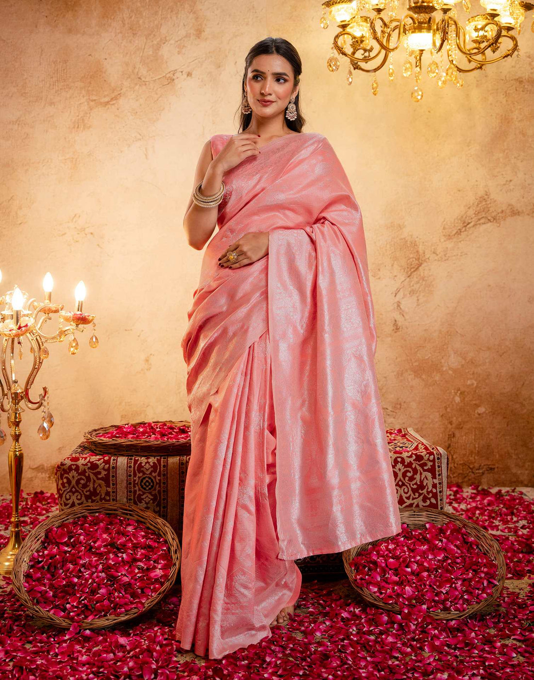 Rose Pink Silk Woven Banarasi Saree