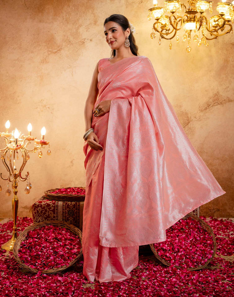Rose Pink Silk Woven Banarasi Saree