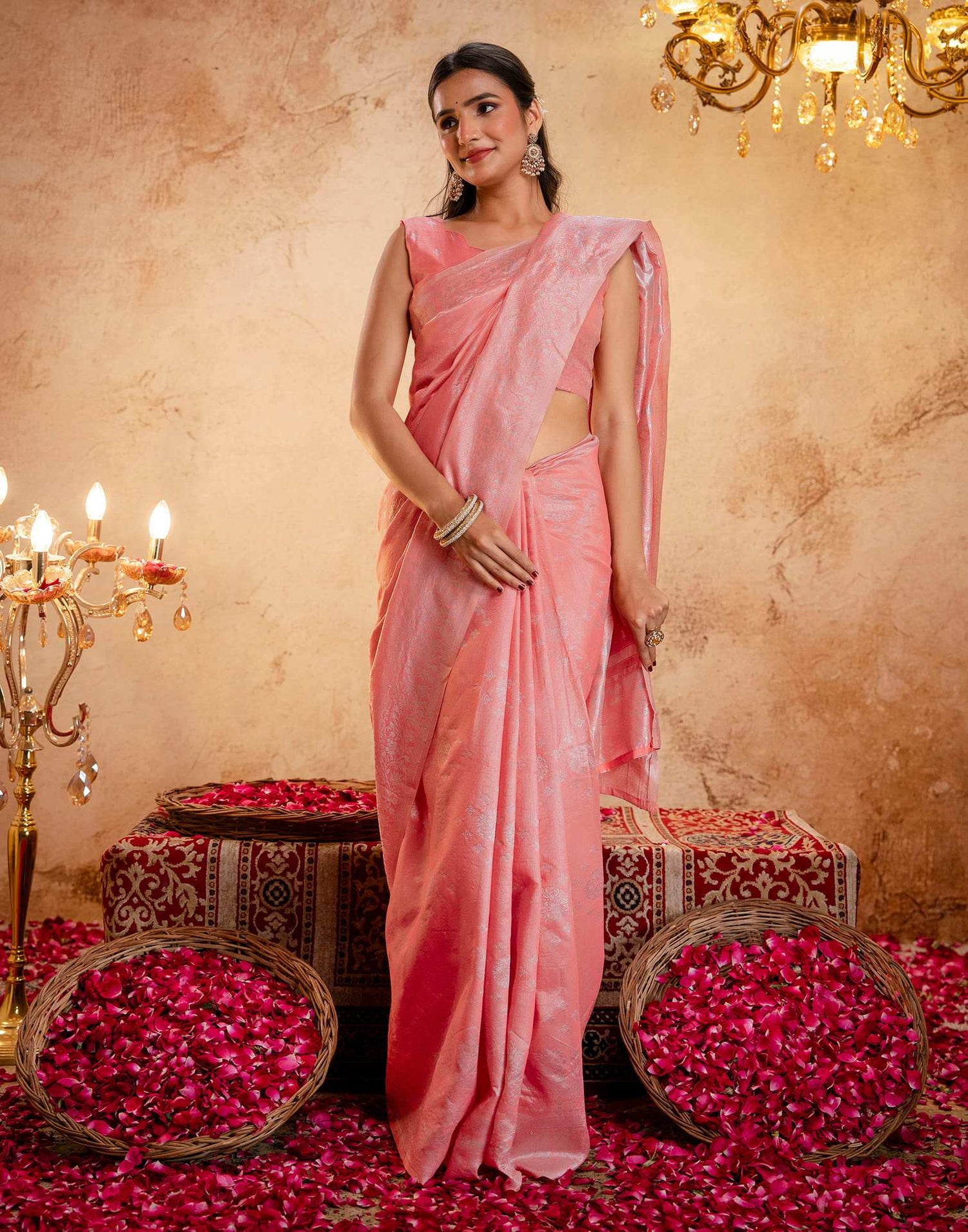 Rose Pink Silk Woven Banarasi Saree