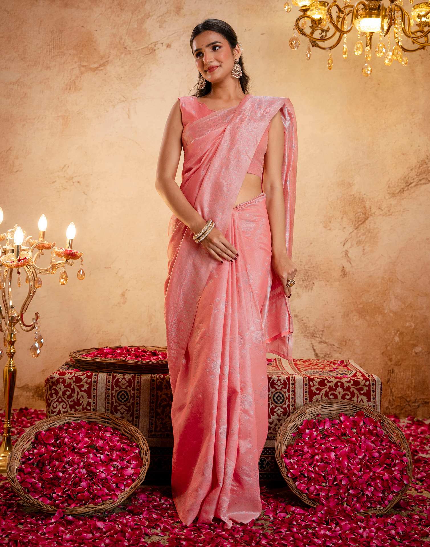 Rose Pink Silk Woven Banarasi Saree