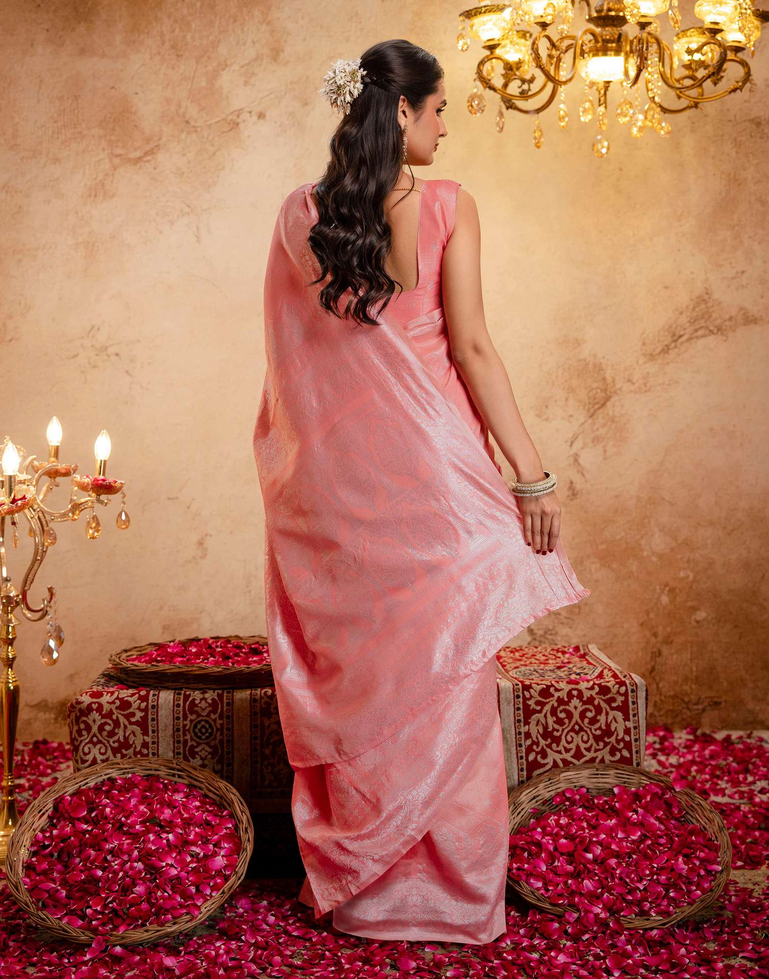 Rose Pink Silk Woven Banarasi Saree