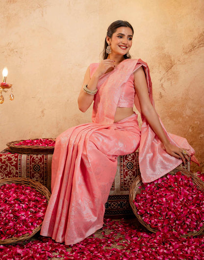 Rose Pink Silk Woven Banarasi Saree