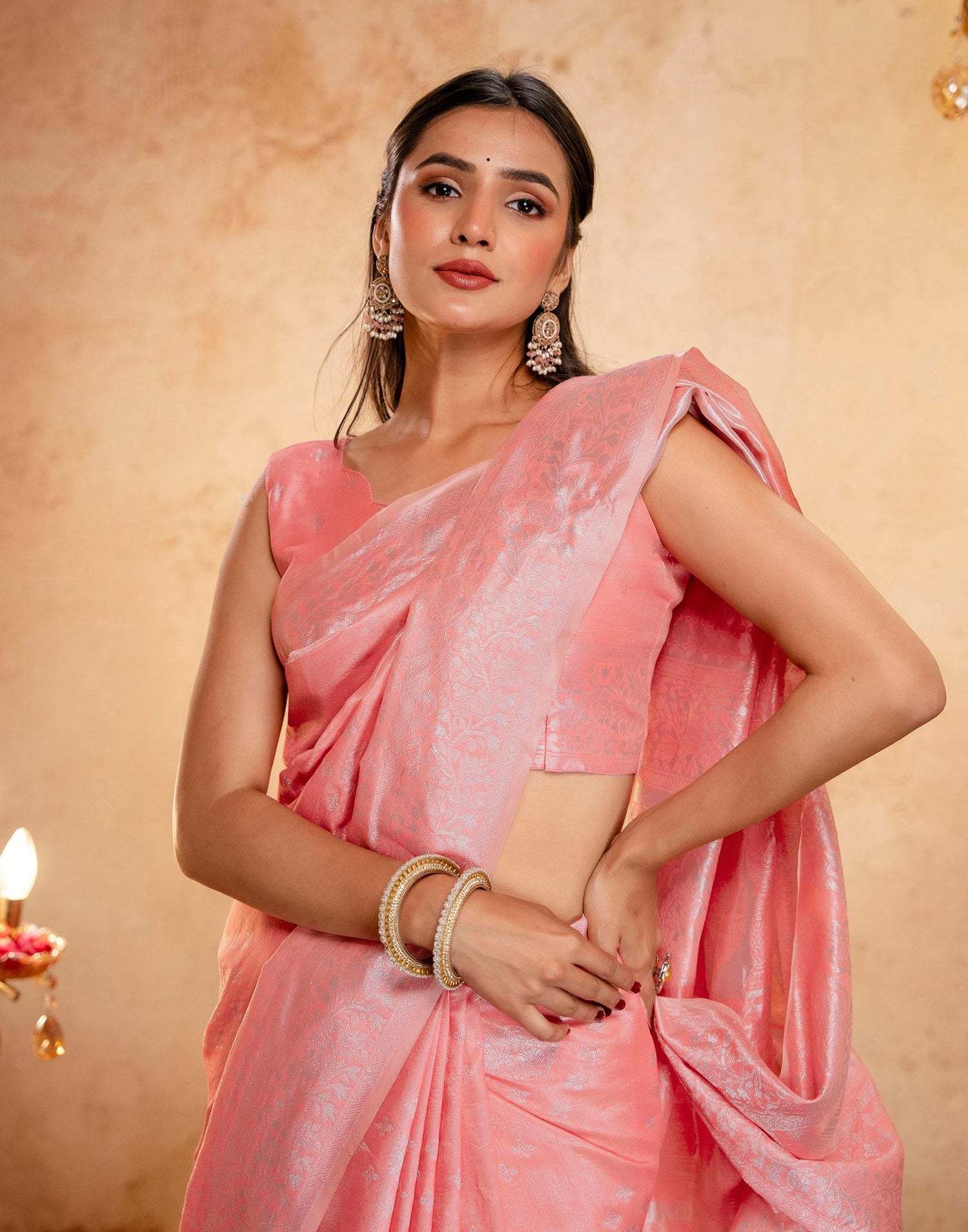 Rose Pink Silk Woven Banarasi Saree