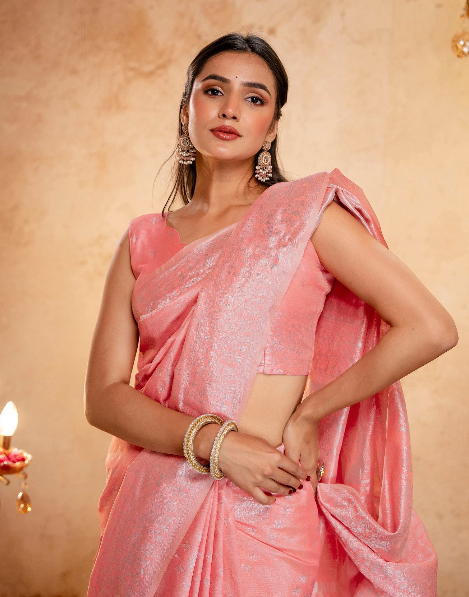 Rose Pink Silk Woven Banarasi Saree