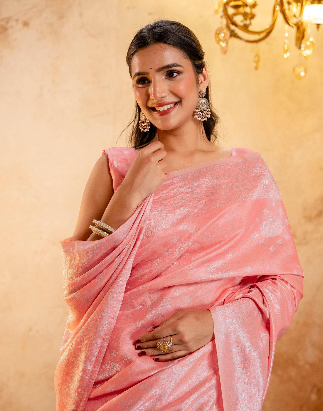 Rose Pink Silk Woven Banarasi Saree