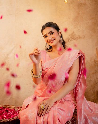 Rose Pink Silk Woven Banarasi Saree