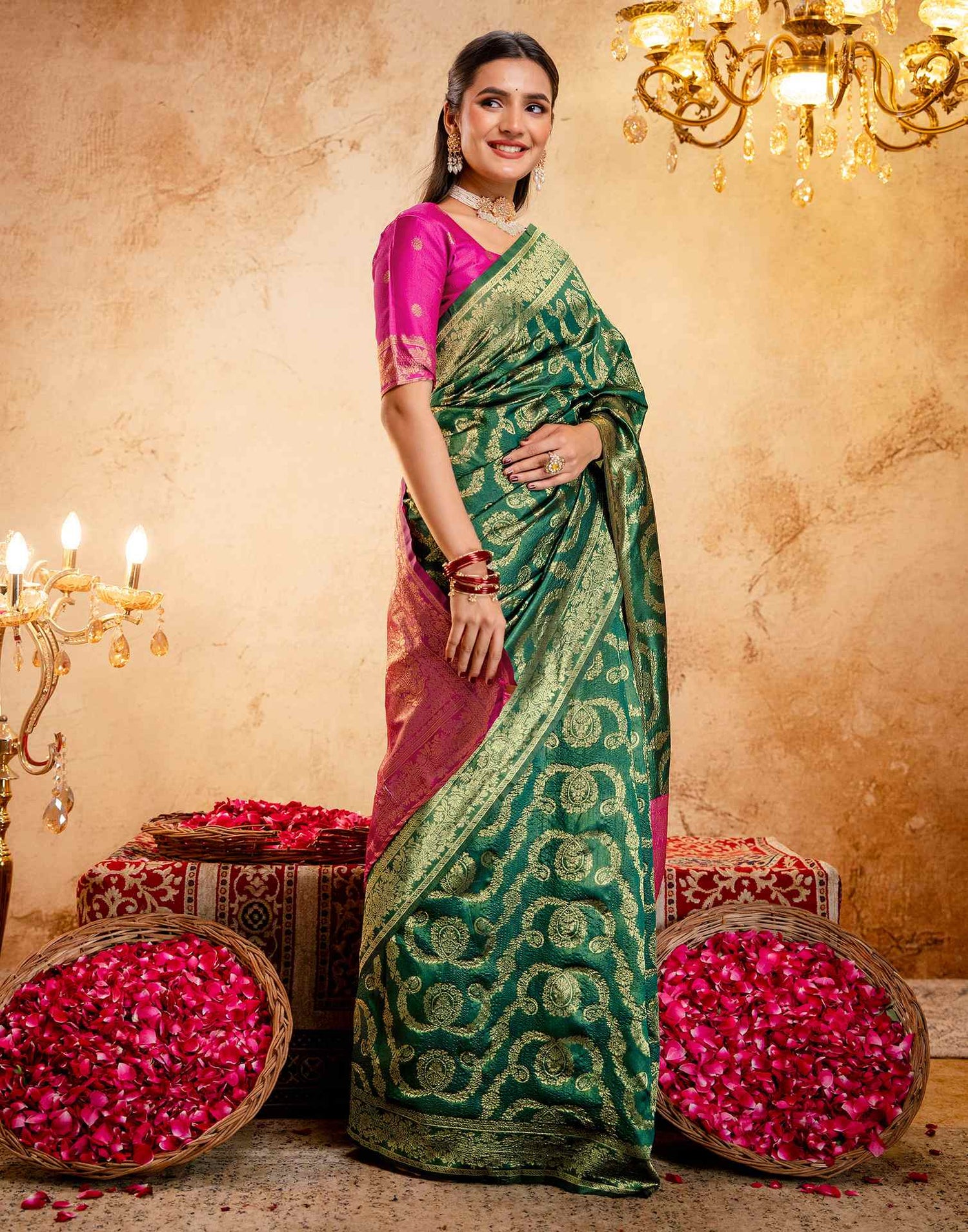 Green Silk Woven Banarasi Saree