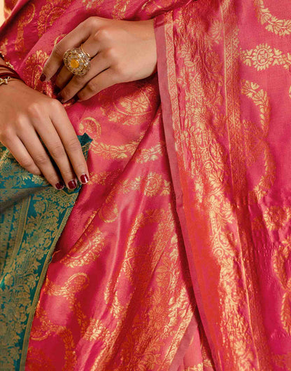 Coral Pink Silk Woven Banarasi Saree