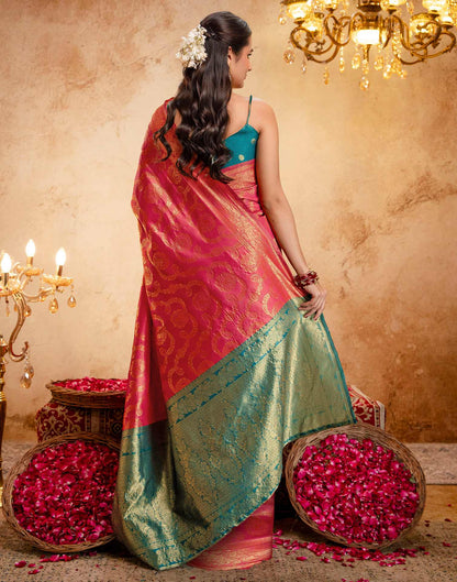 Coral Pink Silk Woven Banarasi Saree