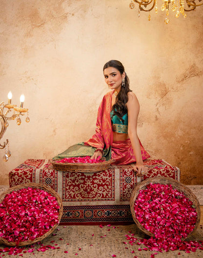 Coral Pink Silk Woven Banarasi Saree