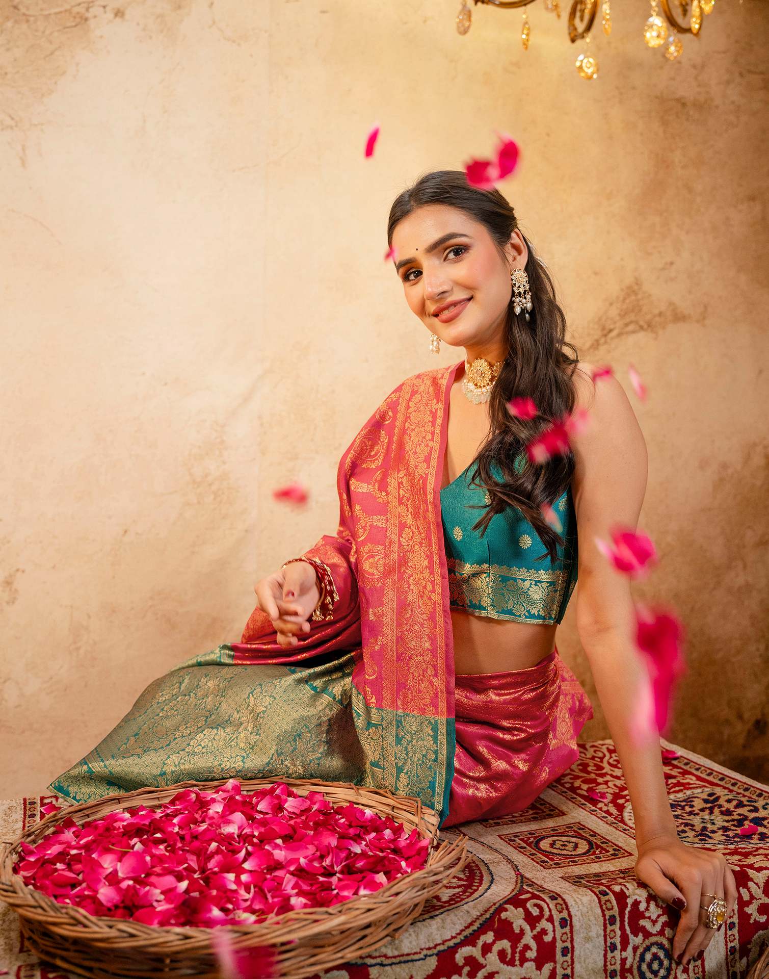 Coral Pink Silk Woven Banarasi Saree