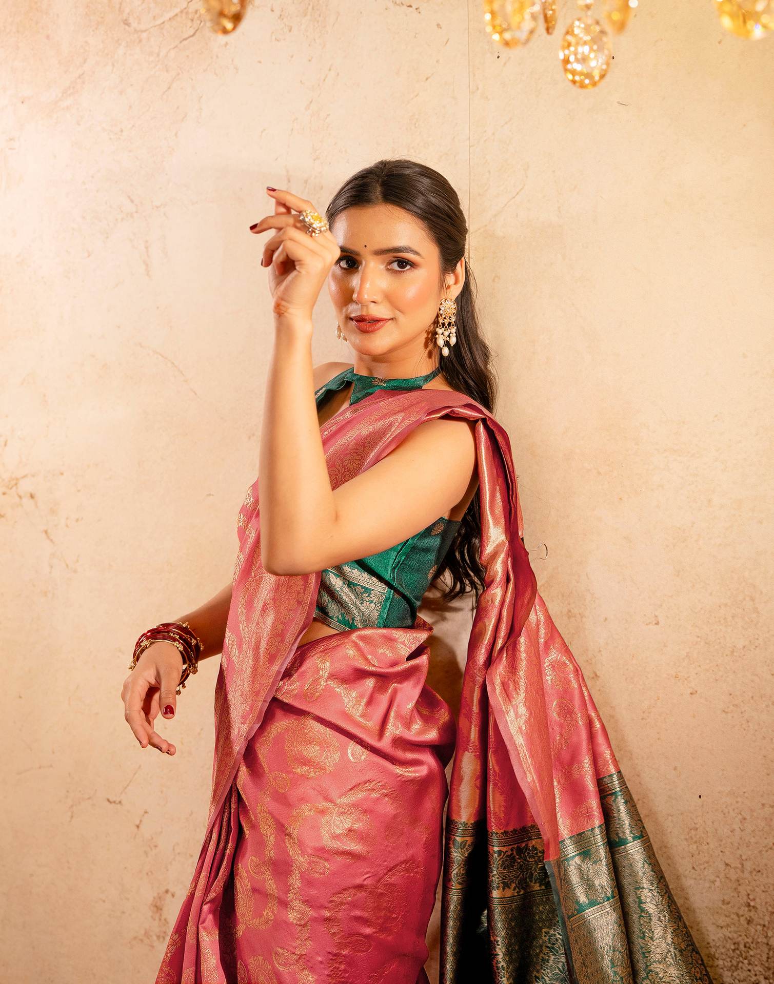 Dark Peach Silk Woven Banarasi Saree