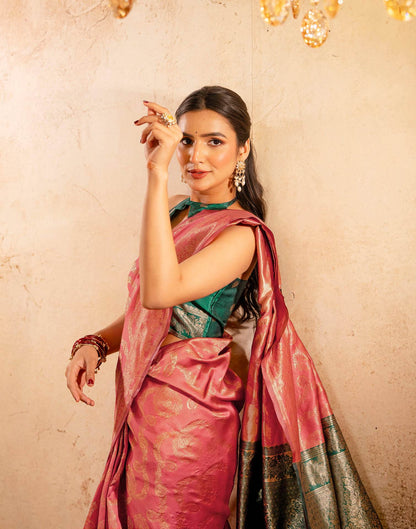 Dark Peach Silk Woven Banarasi Saree