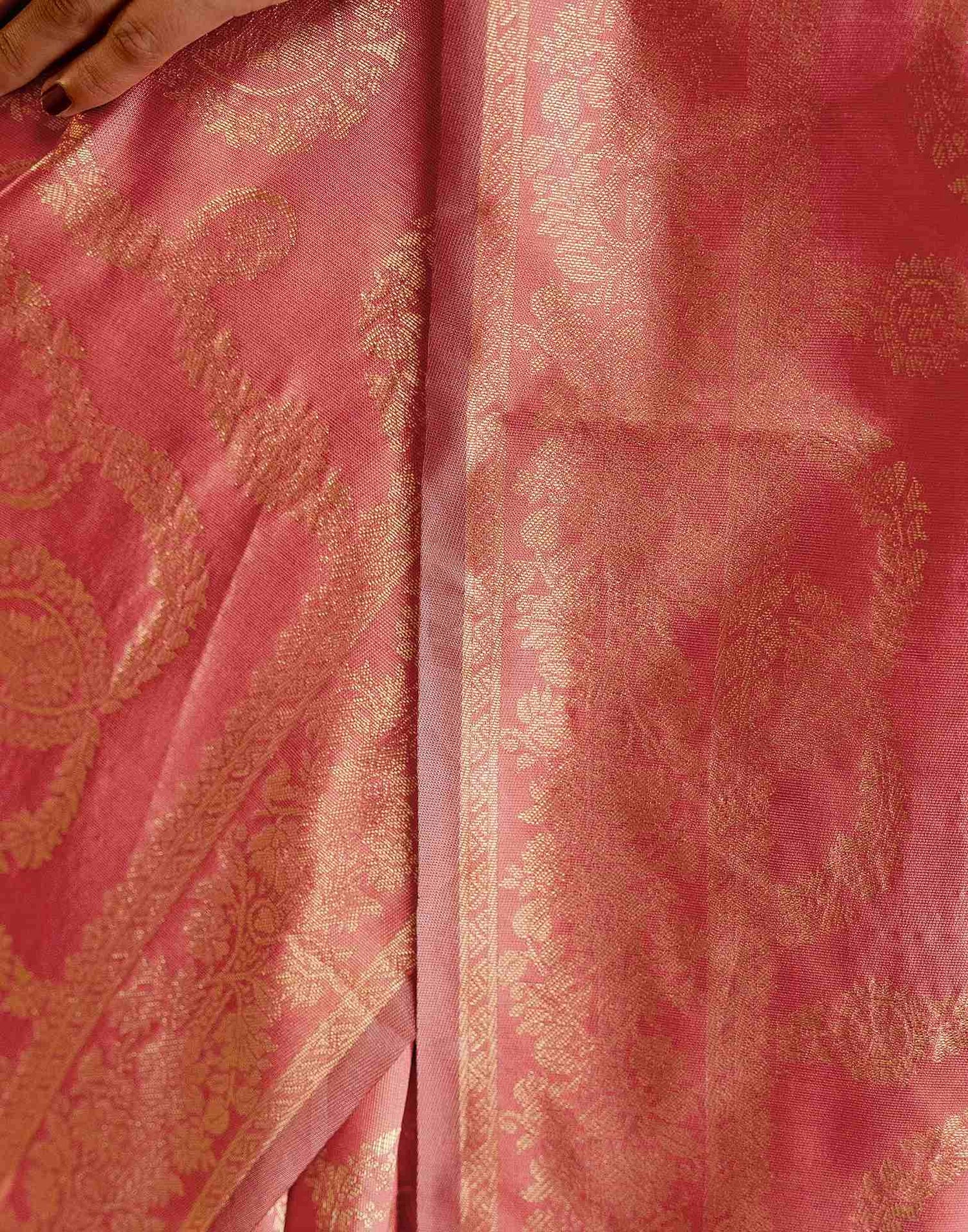 Dark Peach Silk Woven Banarasi Saree