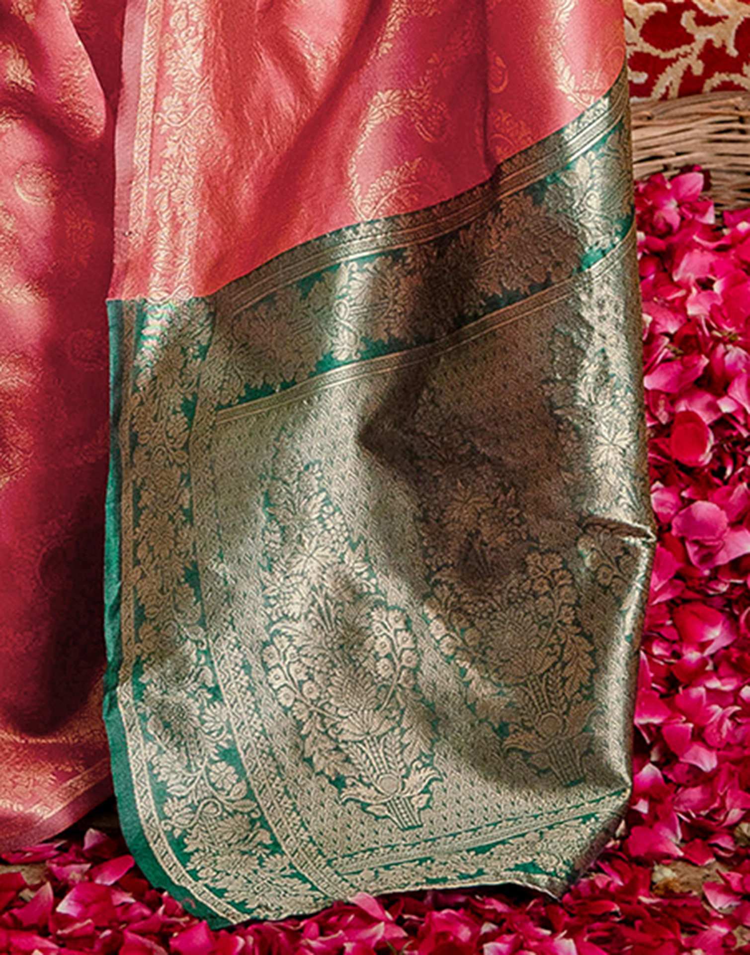 Dark Peach Silk Woven Banarasi Saree