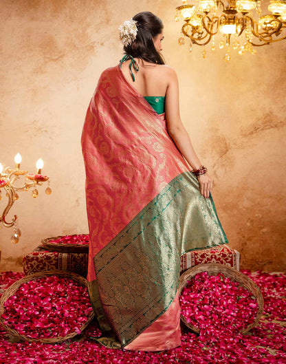 Dark Peach Silk Woven Banarasi Saree