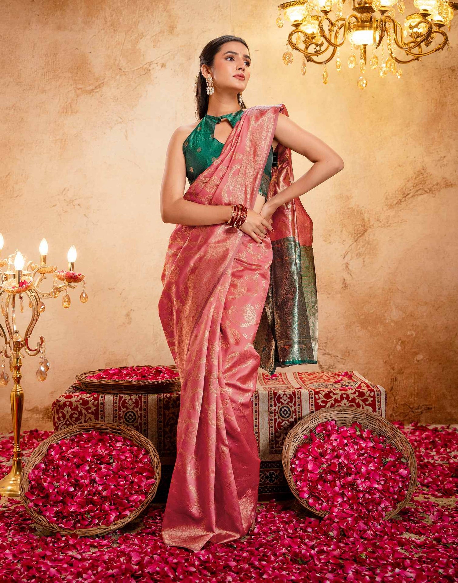 Dark Peach Silk Woven Banarasi Saree