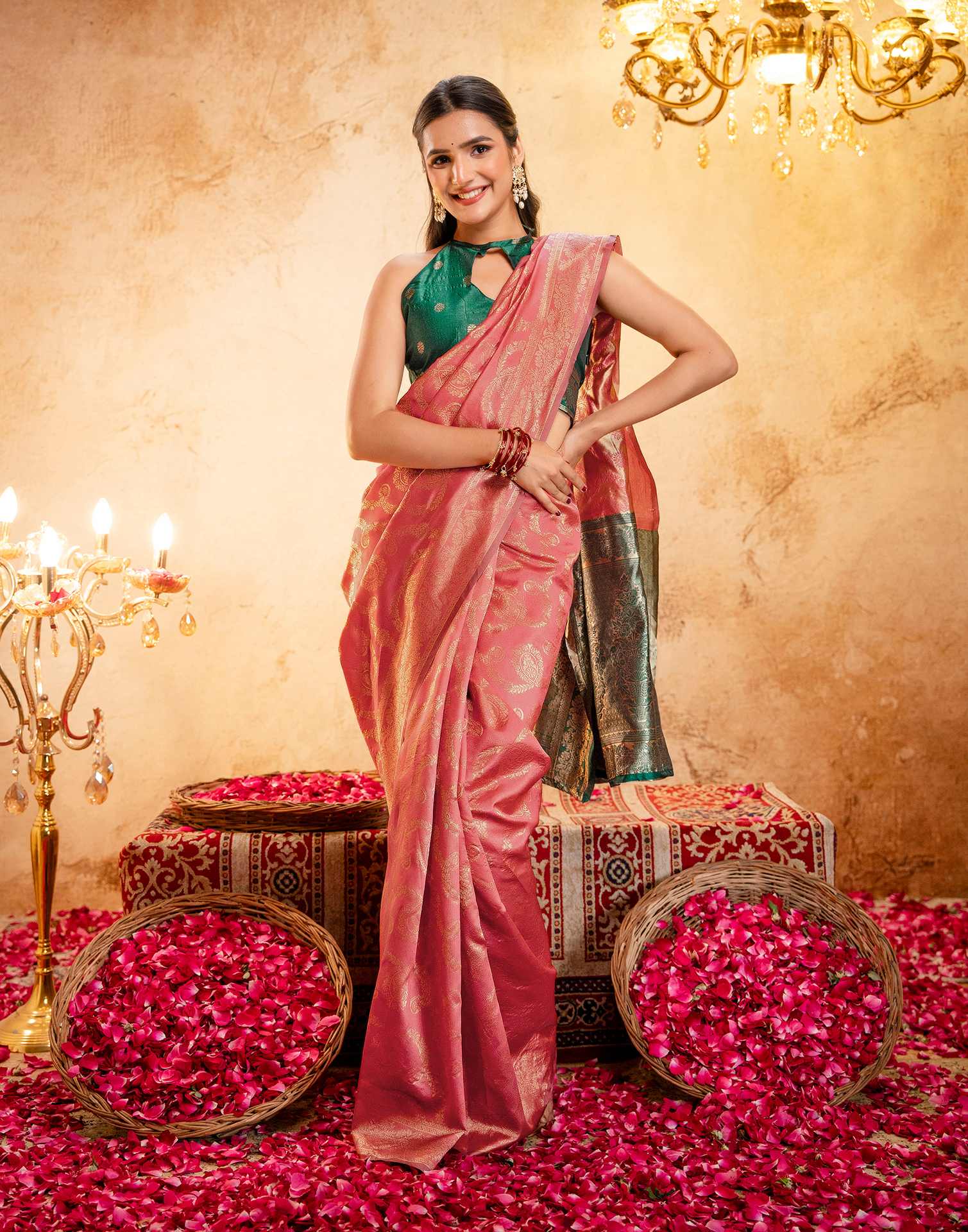 Dark Peach Silk Woven Banarasi Saree