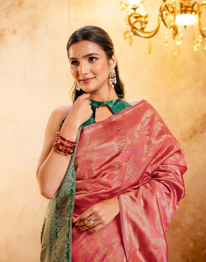 Dark Peach Silk Woven Banarasi Saree