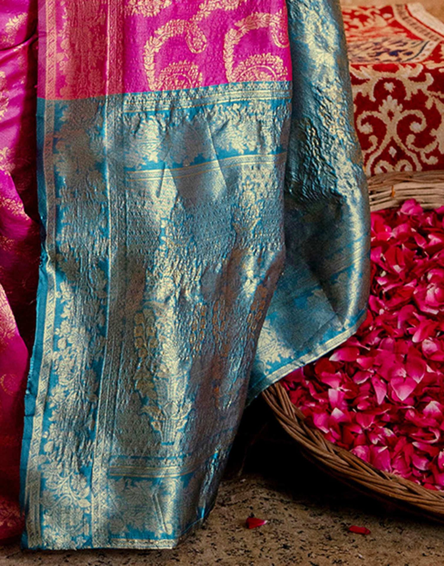 Pink Silk Woven Banarasi Saree